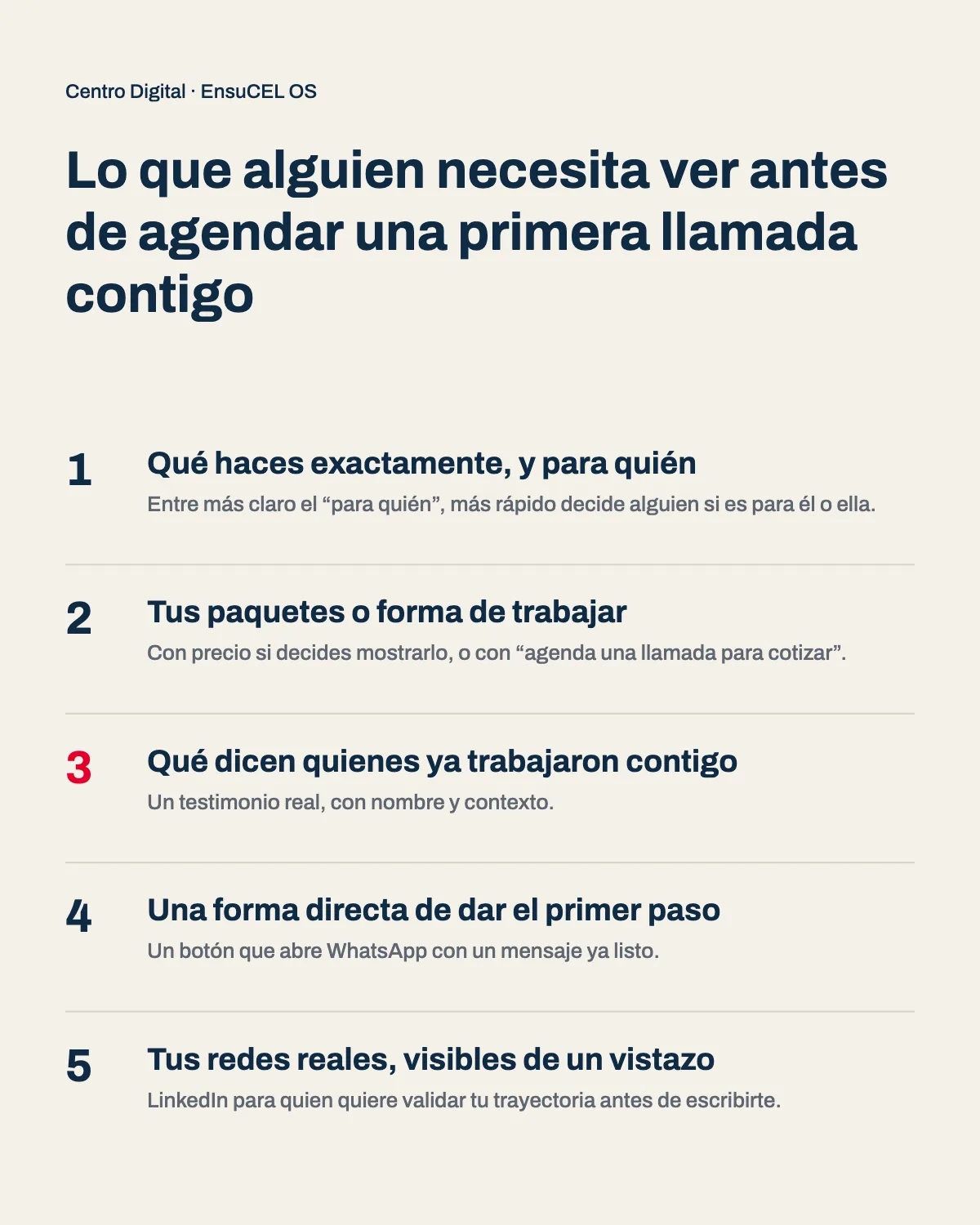 Presencia digital para coaches: cinco cosas que un prospecto necesita ver antes de agendar una primera llamada